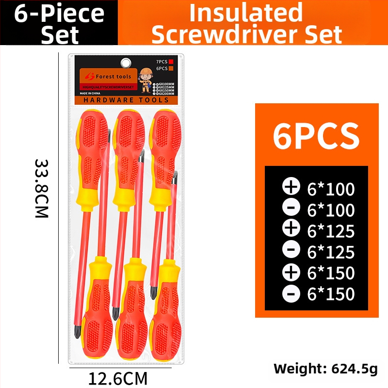 Izolovaný vysokonapäťový skrutkovač s magnetickou špičkou pre elektrikárov — plochá a krížová hlava, S2 nástrojová oceľ, silikónová rukoväť