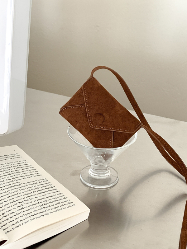 Novi stil: mini crossbody torbica s kaišem za vrat, PU imitacija zamšene kože, dizajn u obliku koverti, mala
