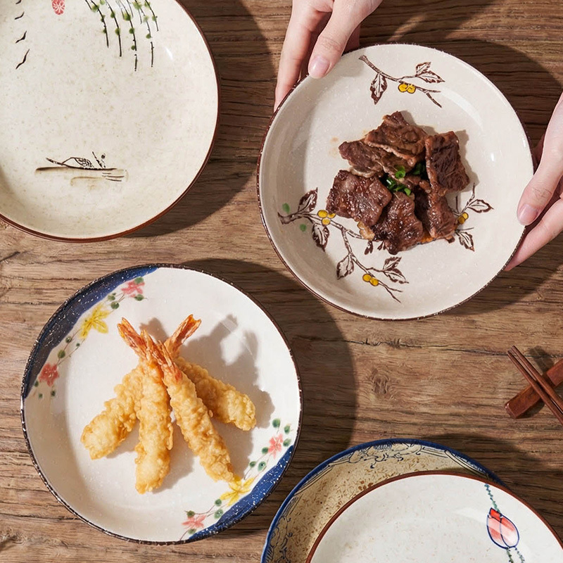 Farfurie adâncă din ceramică în stil japonez, rotundă, diametru 17–18 cm, pentru uz casnic; potrivită pentru pește, fructe și fructe uscate