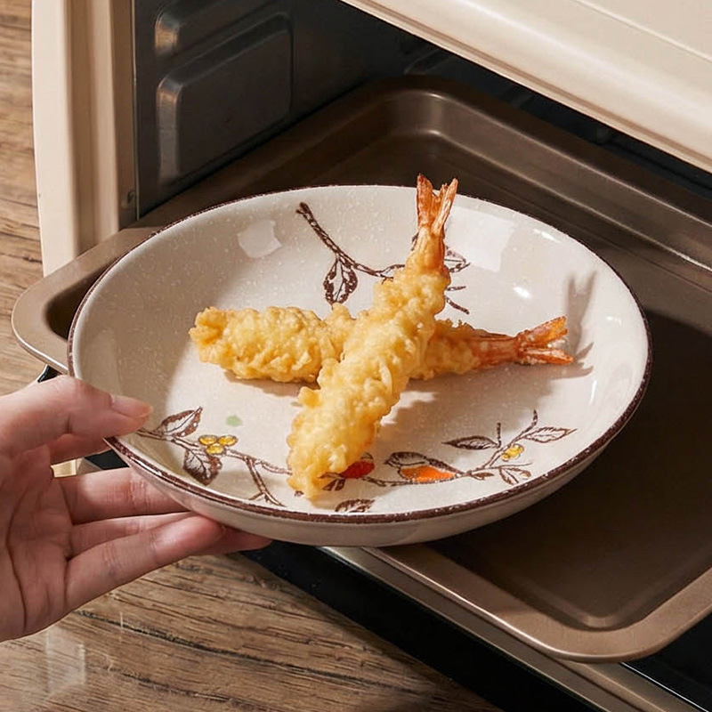 Farfurie adâncă din ceramică în stil japonez, rotundă, diametru 17–18 cm, pentru uz casnic; potrivită pentru pește, fructe și fructe uscate