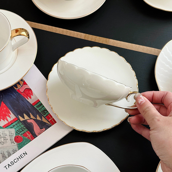 Set de cafea din ceramică, ceașcă de cafea și farfurie în stil european, cu detalii aurii, pentru uz casnic și birou