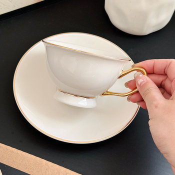 Set de cafea din ceramică, ceașcă de cafea și farfurie în stil european, cu detalii aurii, pentru uz casnic și birou