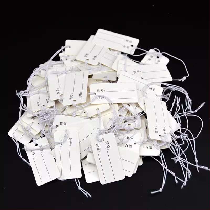 Veľká elastická šnúrka, prázdna visacia etiketa 3×4,5 cm pre batožinu, oblečenie a lampy – cenovka