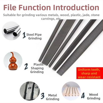 Set de fișiere din oțel carbon înalt: plat, triunghiular, semi-rotund, pătrat cu dinți medii, în dimensiuni de 6–12 inch