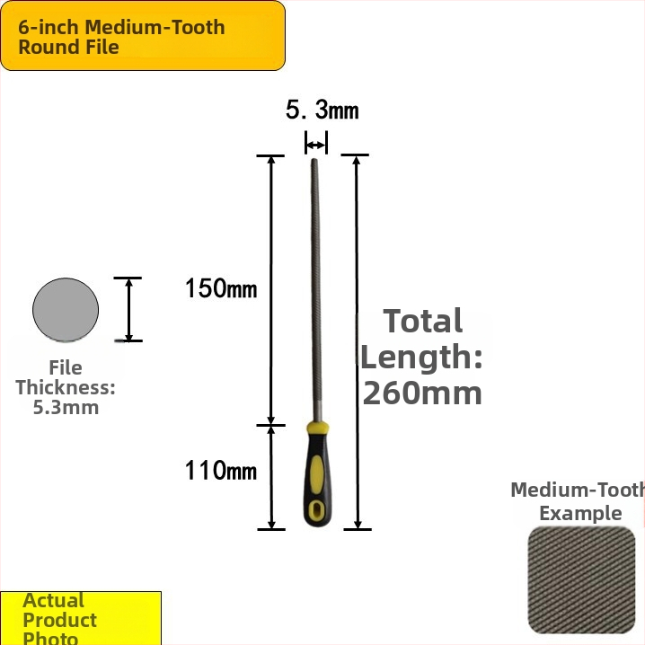 Set de fișiere din oțel carbon înalt: plat, triunghiular, semi-rotund, pătrat cu dinți medii, în dimensiuni de 6–12 inch