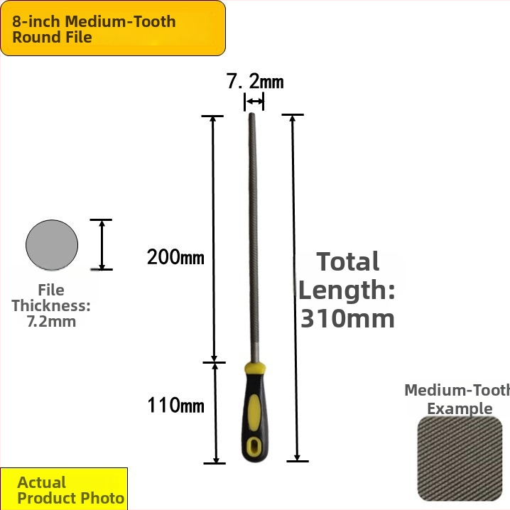 Set de fișiere din oțel carbon înalt: plat, triunghiular, semi-rotund, pătrat cu dinți medii, în dimensiuni de 6–12 inch