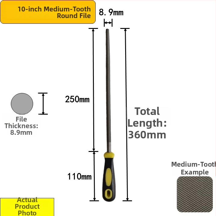 Set de fișiere din oțel carbon înalt: plat, triunghiular, semi-rotund, pătrat cu dinți medii, în dimensiuni de 6–12 inch