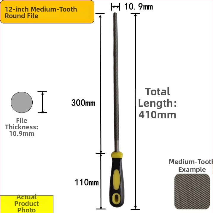 Set de fișiere din oțel carbon înalt: plat, triunghiular, semi-rotund, pătrat cu dinți medii, în dimensiuni de 6–12 inch