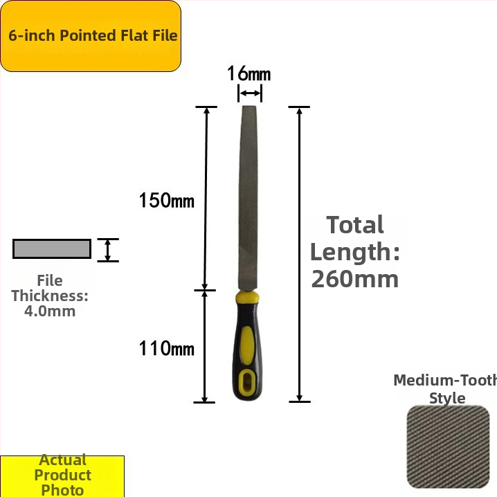 Set de fișiere din oțel carbon înalt: plat, triunghiular, semi-rotund, pătrat cu dinți medii, în dimensiuni de 6–12 inch