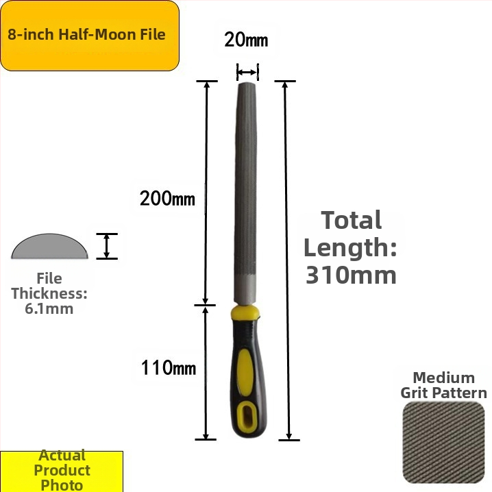 Set de fișiere din oțel carbon înalt: plat, triunghiular, semi-rotund, pătrat cu dinți medii, în dimensiuni de 6–12 inch