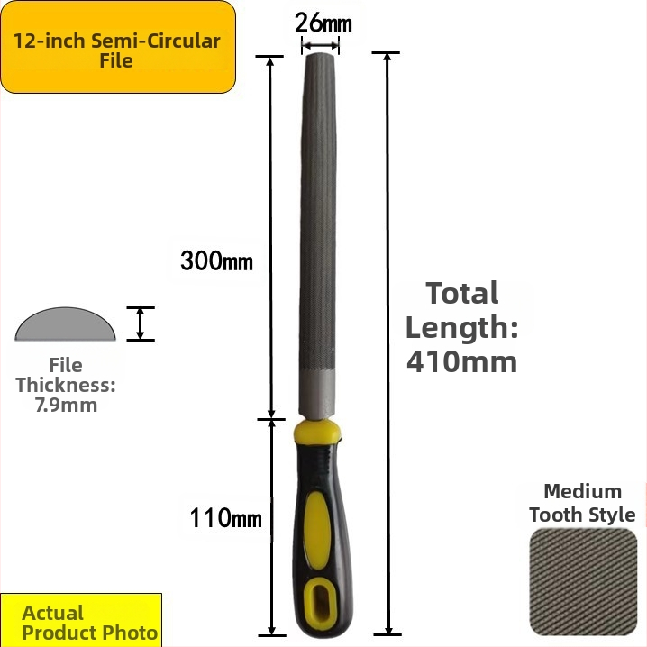 Set de fișiere din oțel carbon înalt: plat, triunghiular, semi-rotund, pătrat cu dinți medii, în dimensiuni de 6–12 inch