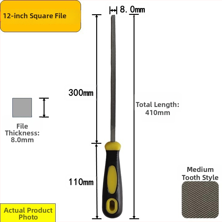 Set de fișiere din oțel carbon înalt: plat, triunghiular, semi-rotund, pătrat cu dinți medii, în dimensiuni de 6–12 inch