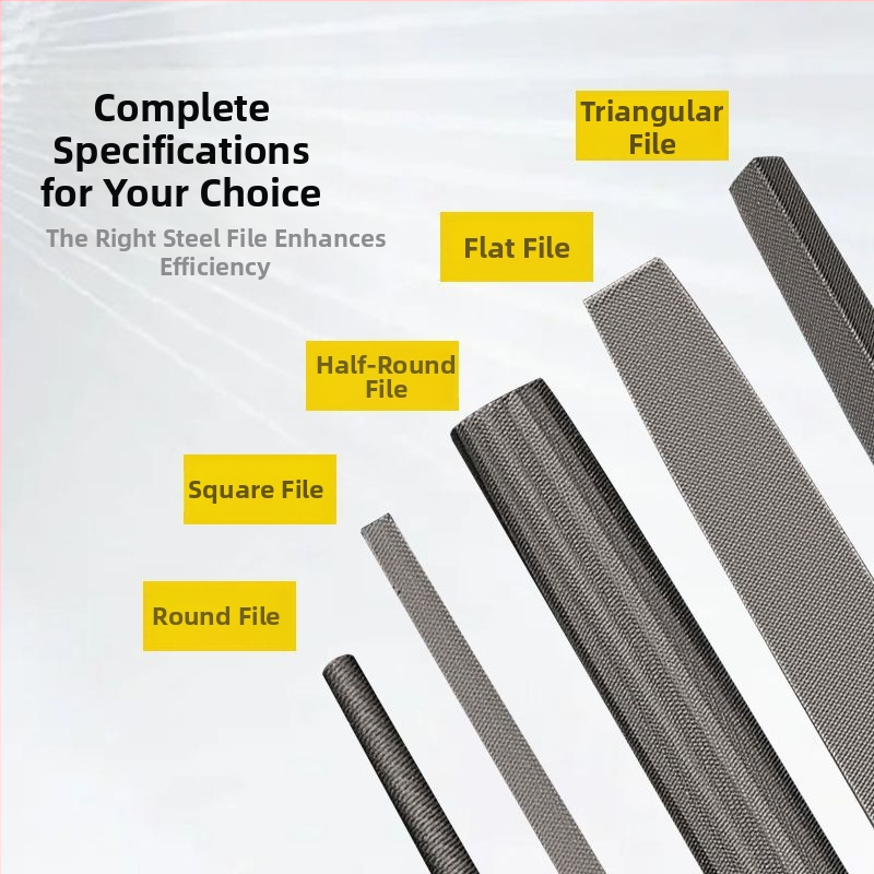 Set de fișiere din oțel carbon înalt: plat, triunghiular, semi-rotund, pătrat cu dinți medii, în dimensiuni de 6–12 inch