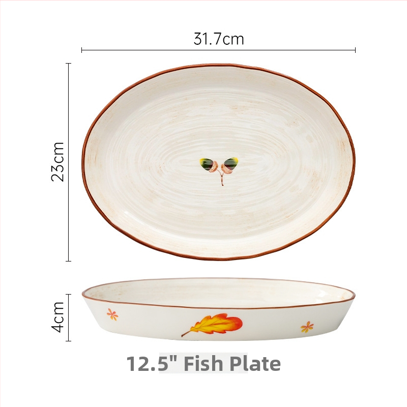 Set ceramic pentru masă cu farfurii și boluri, pictură manuală, porțelan, stil japonez