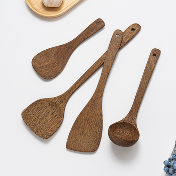 Set complet de spatule din lemn pentru bucătărie: spatulă pentru prăjit, lingură de orez și alte spatule