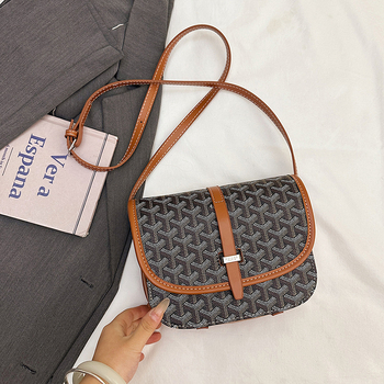 Gy unisex PU sedlasta torba s dogtooth uzorkom, mala kvadratna torba s preklopom, monogram, preko ramena
