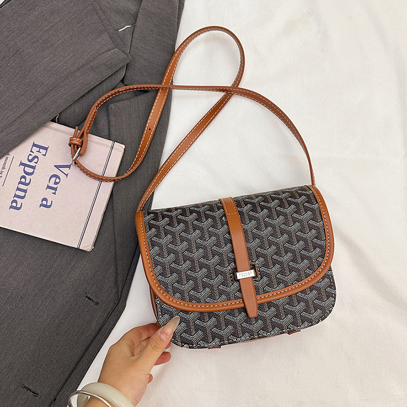 Gy unisex PU sedlasta torba s dogtooth uzorkom, mala kvadratna torba s preklopom, monogram, preko ramena