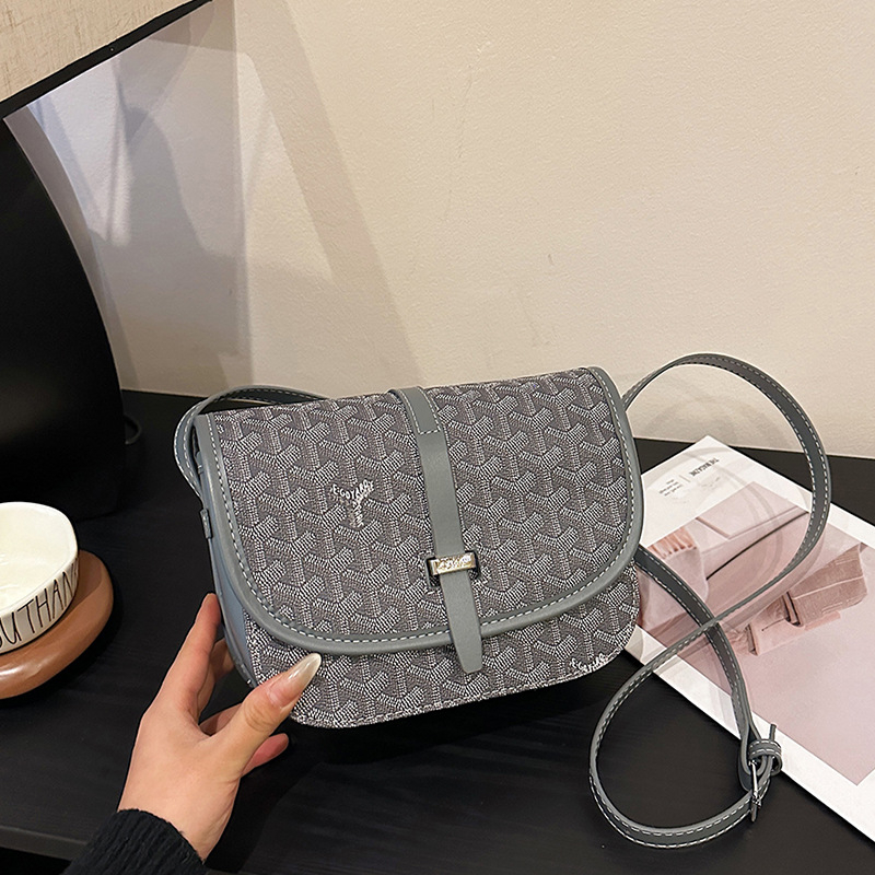 Gy unisex PU sedlasta torba s dogtooth uzorkom, mala kvadratna torba s preklopom, monogram, preko ramena