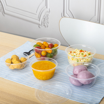 Vas de supă rotund din plastic, de unică folosință, cu capac, compatibil cu microundele, pentru tăiței, la pachet, restaurante și acasă.