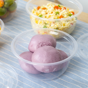 Vas de supă rotund din plastic, de unică folosință, cu capac, compatibil cu microundele, pentru tăiței, la pachet, restaurante și acasă.