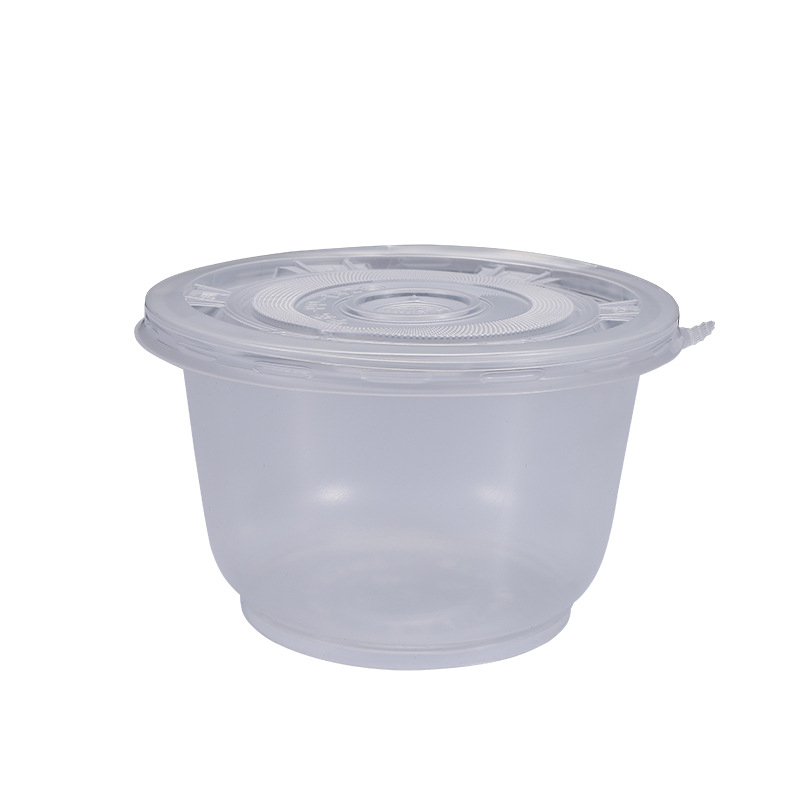 Vas de supă rotund din plastic, de unică folosință, cu capac, compatibil cu microundele, pentru tăiței, la pachet, restaurante și acasă.
