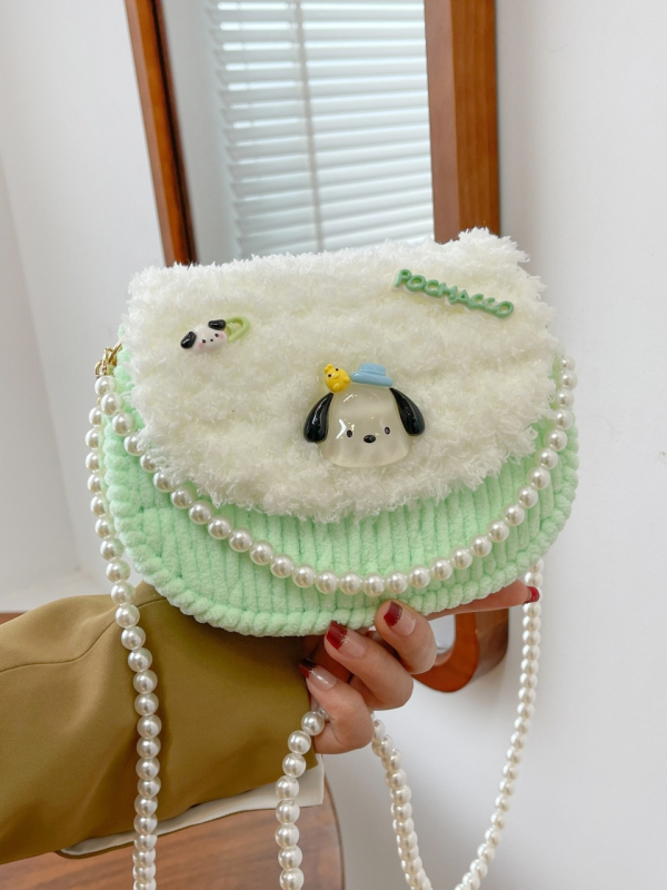 Završena KT mačka ručno pletena torbica s DIY kompletom za pliš – crossbody torba, poklon djevojci