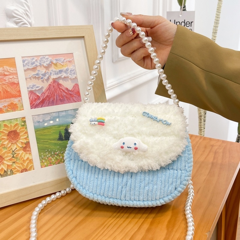 Završena KT mačka ručno pletena torbica s DIY kompletom za pliš – crossbody torba, poklon djevojci