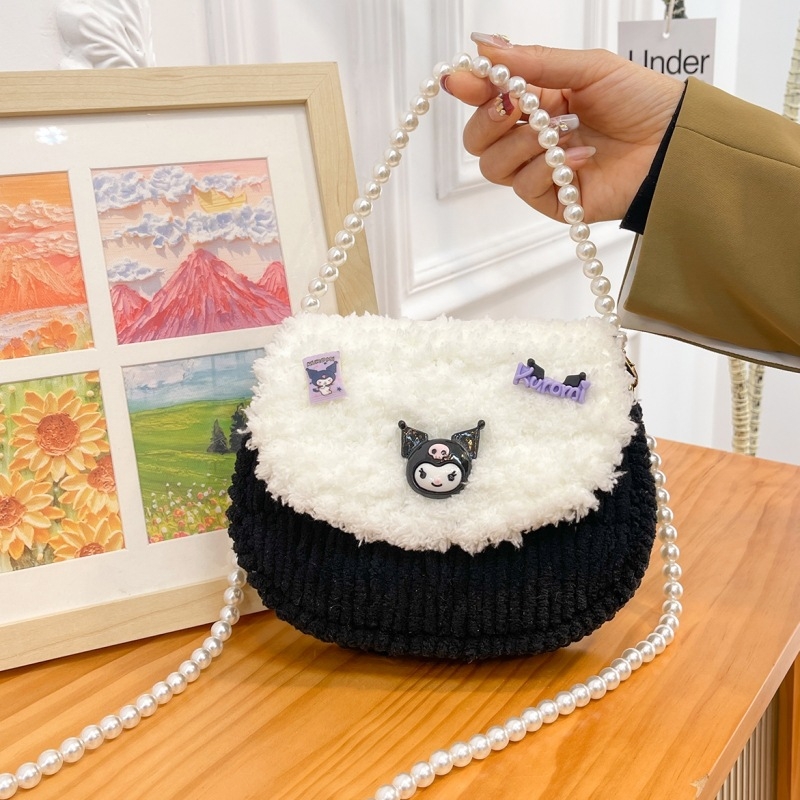 Završena KT mačka ručno pletena torbica s DIY kompletom za pliš – crossbody torba, poklon djevojci