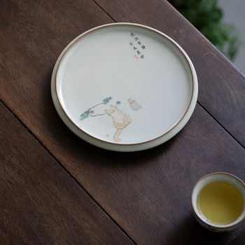 Suport ceramic circular pentru ceainic și coaster pentru set Kung Fu de ceai