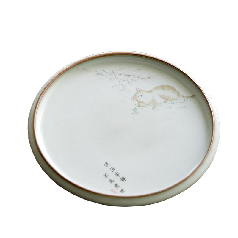 Suport ceramic circular pentru ceainic și coaster pentru set Kung Fu de ceai