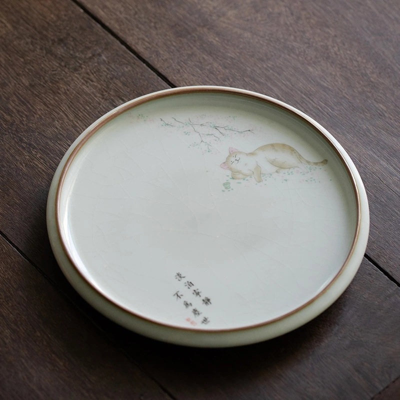 Suport ceramic circular pentru ceainic și coaster pentru set Kung Fu de ceai