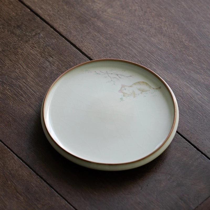Suport ceramic circular pentru ceainic și coaster pentru set Kung Fu de ceai