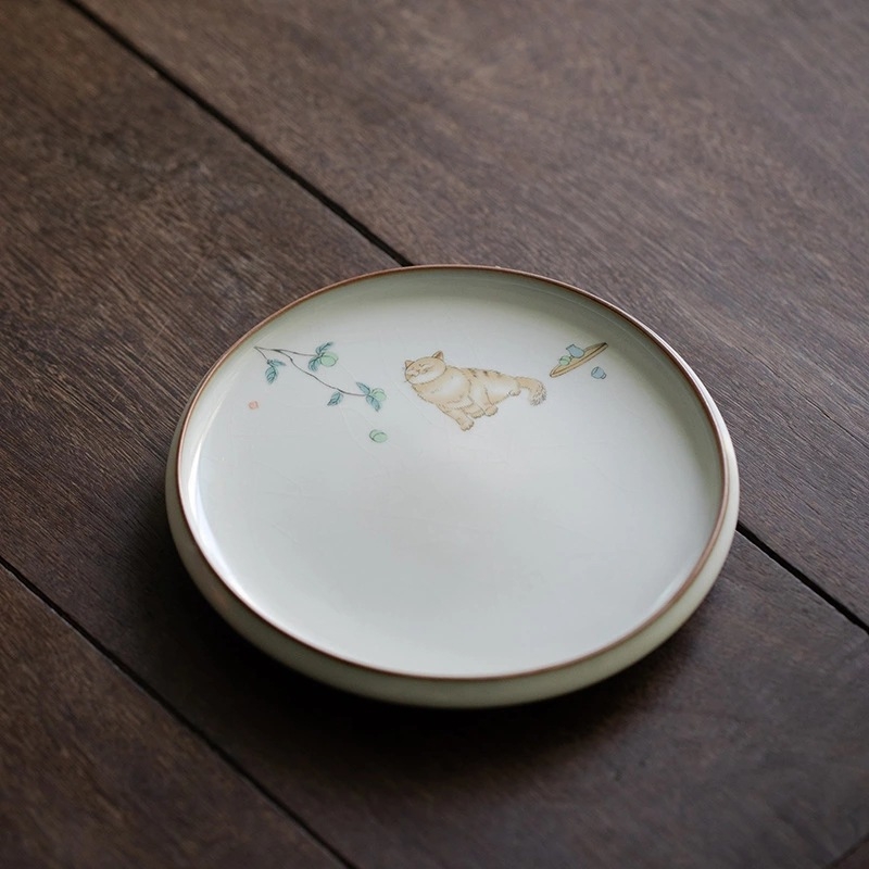 Suport ceramic circular pentru ceainic și coaster pentru set Kung Fu de ceai
