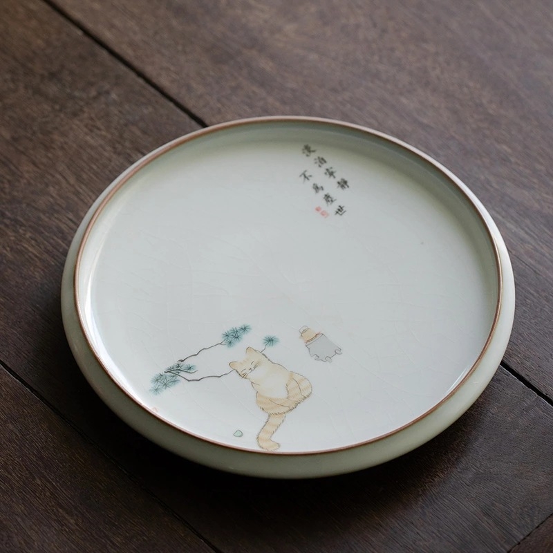 Suport ceramic circular pentru ceainic și coaster pentru set Kung Fu de ceai