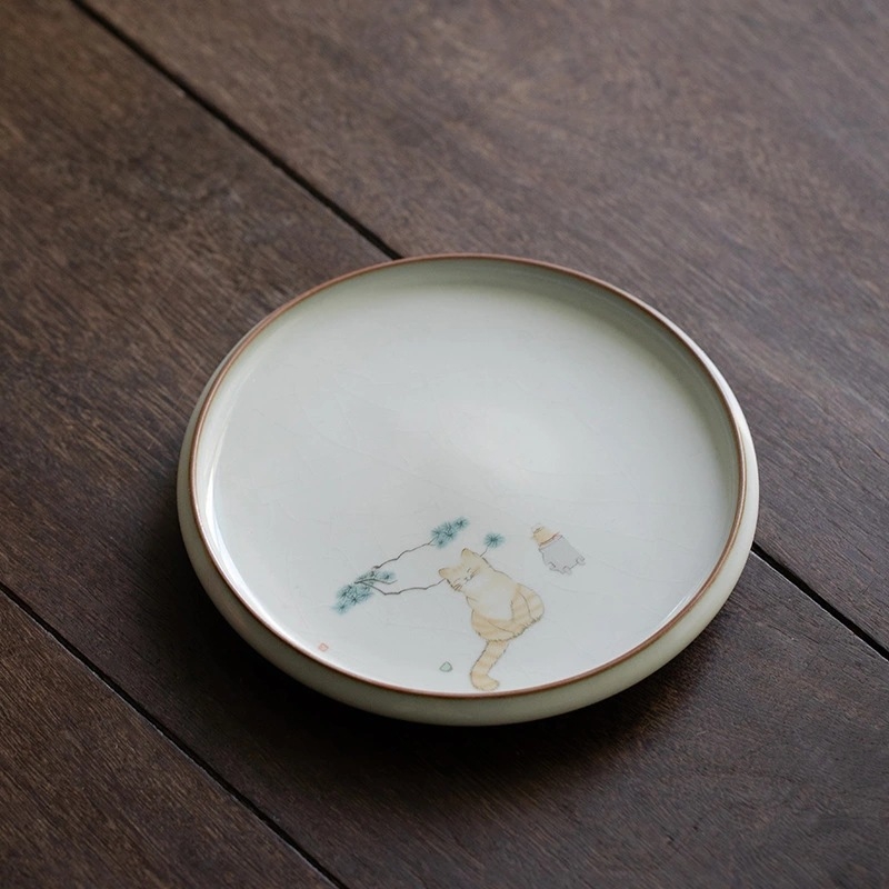 Suport ceramic circular pentru ceainic și coaster pentru set Kung Fu de ceai