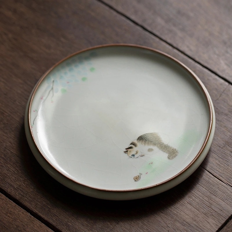 Suport ceramic circular pentru ceainic și coaster pentru set Kung Fu de ceai