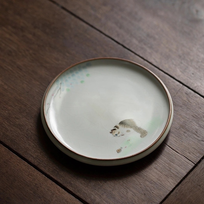 Suport ceramic circular pentru ceainic și coaster pentru set Kung Fu de ceai