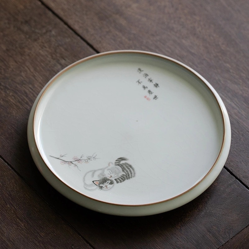 Suport ceramic circular pentru ceainic și coaster pentru set Kung Fu de ceai