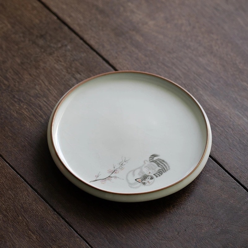 Suport ceramic circular pentru ceainic și coaster pentru set Kung Fu de ceai