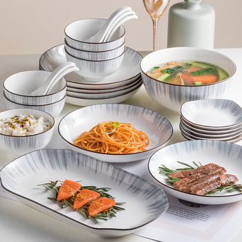 Set Nordic de veselă ceramică – boluri, farfurii și farfurioare din porțelan pentru uz casnic; set complet de veselă