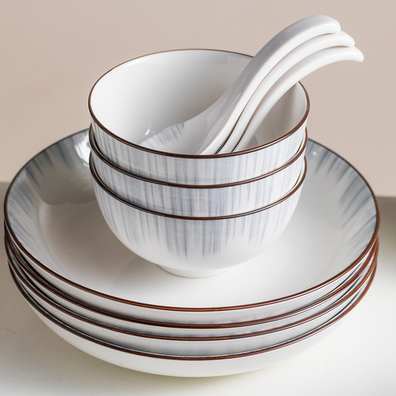Set Nordic de veselă ceramică – boluri, farfurii și farfurioare din porțelan pentru uz casnic; set complet de veselă