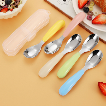 Set de linguri din oțel inoxidabil, formă de lingou, pentru hrănire bebeluți – veselă pentru copii cu design drăguț și cutie