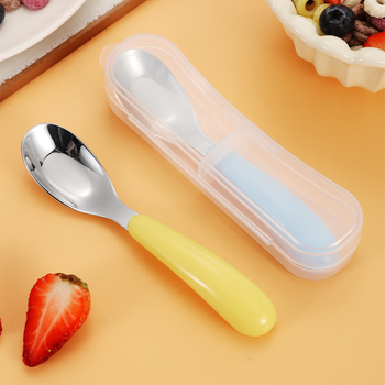 Set de linguri din oțel inoxidabil, formă de lingou, pentru hrănire bebeluți – veselă pentru copii cu design drăguț și cutie
