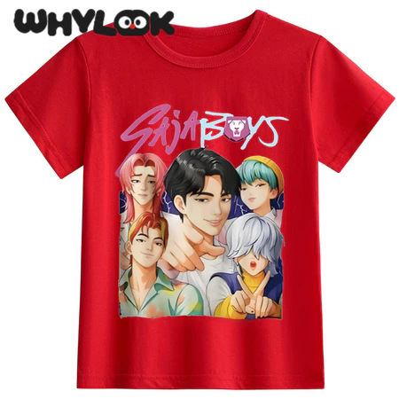 Gyerekeknek szóló rövid ujjú póló, kerek nyakú, rajzfilmnyomású, Kpop Hunters motívum, uniszex