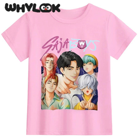 Gyerekeknek szóló rövid ujjú póló, kerek nyakú, rajzfilmnyomású, Kpop Hunters motívum, uniszex