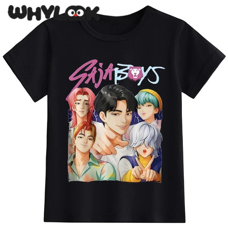 Gyerekeknek szóló rövid ujjú póló, kerek nyakú, rajzfilmnyomású, Kpop Hunters motívum, uniszex