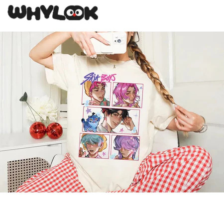 Gyerekeknek szóló rövid ujjú póló, kerek nyakú, rajzfilmnyomású, Kpop Hunters motívum, uniszex