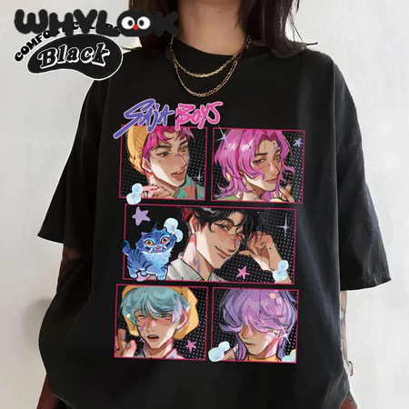 Gyerekeknek szóló rövid ujjú póló, kerek nyakú, rajzfilmnyomású, Kpop Hunters motívum, uniszex
