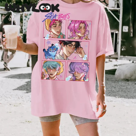 Gyerekeknek szóló rövid ujjú póló, kerek nyakú, rajzfilmnyomású, Kpop Hunters motívum, uniszex