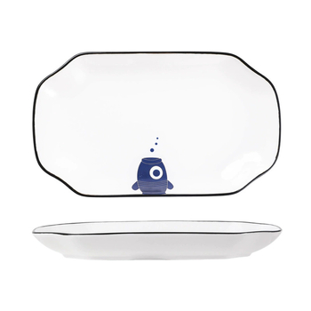 Set ceramic pentru masă: farfurii și boluri, design desen animat, bol mare de supă, farfurie în formă de pește, boluri pentru salată de fructe.